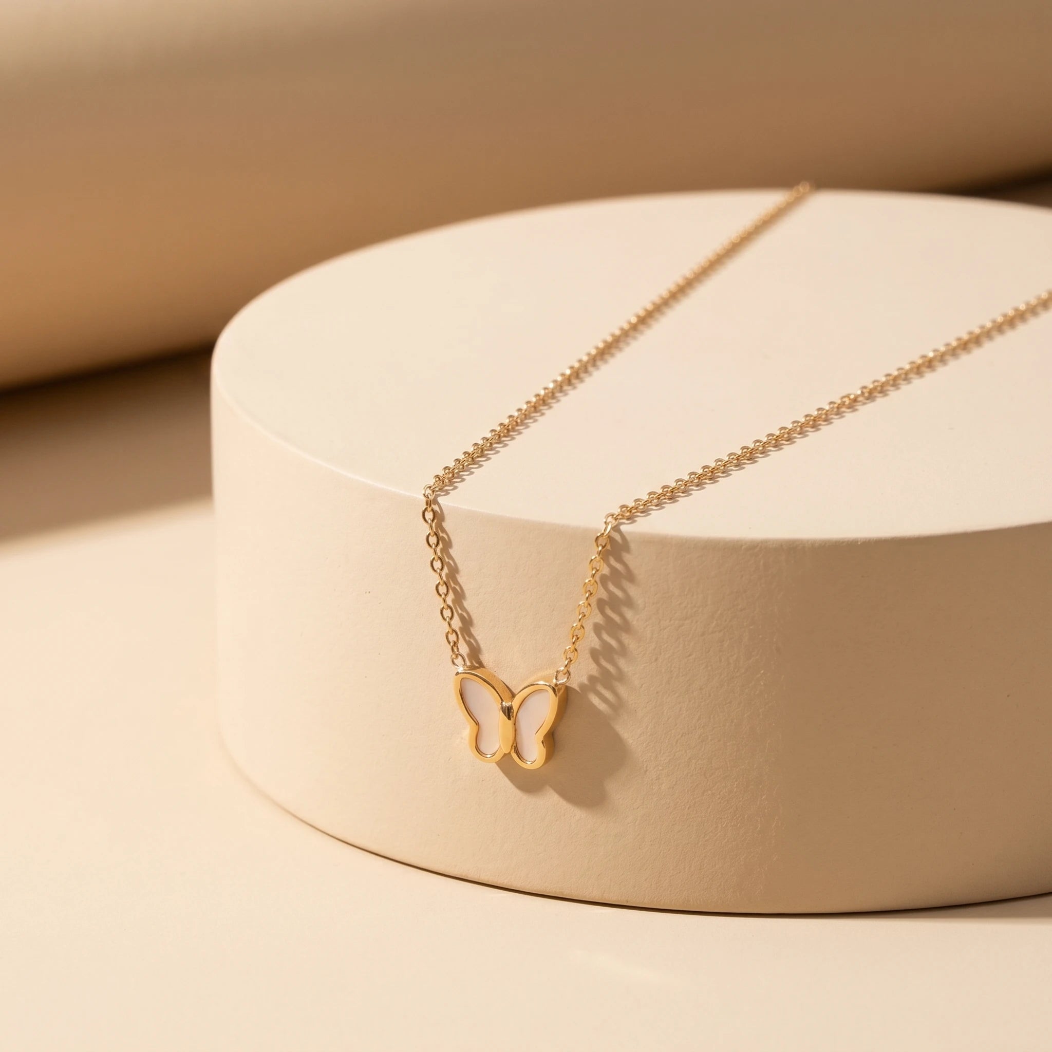 White Enamel Butterfly Pendant Necklace – 18K PVD Gold Plated
