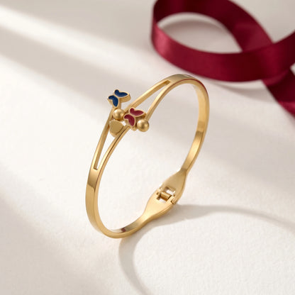 Twin Butterfly Enamel Bangle – 18K Gold Plated