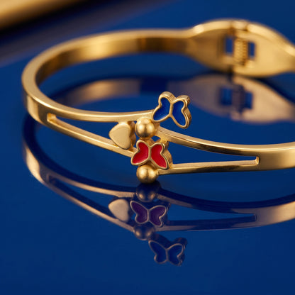 Twin Butterfly Enamel Bangle – 18K Gold Plated