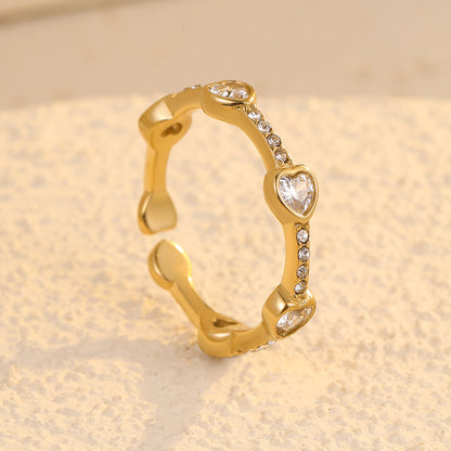 Heart Crystal Eternity Adjustable Ring – 18K PVD Gold Plated