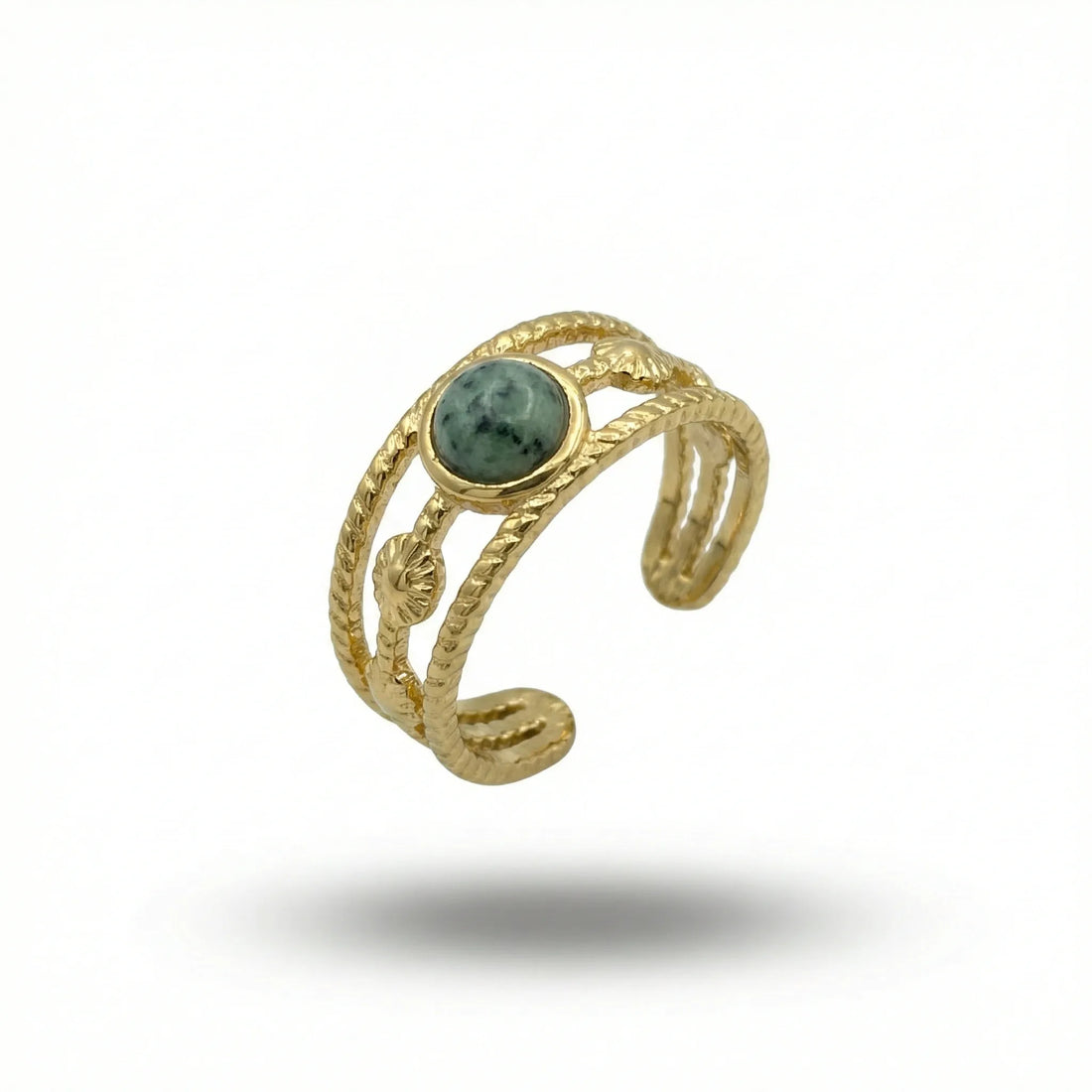 Vintage Green Stone Ring – 18K Gold Plated