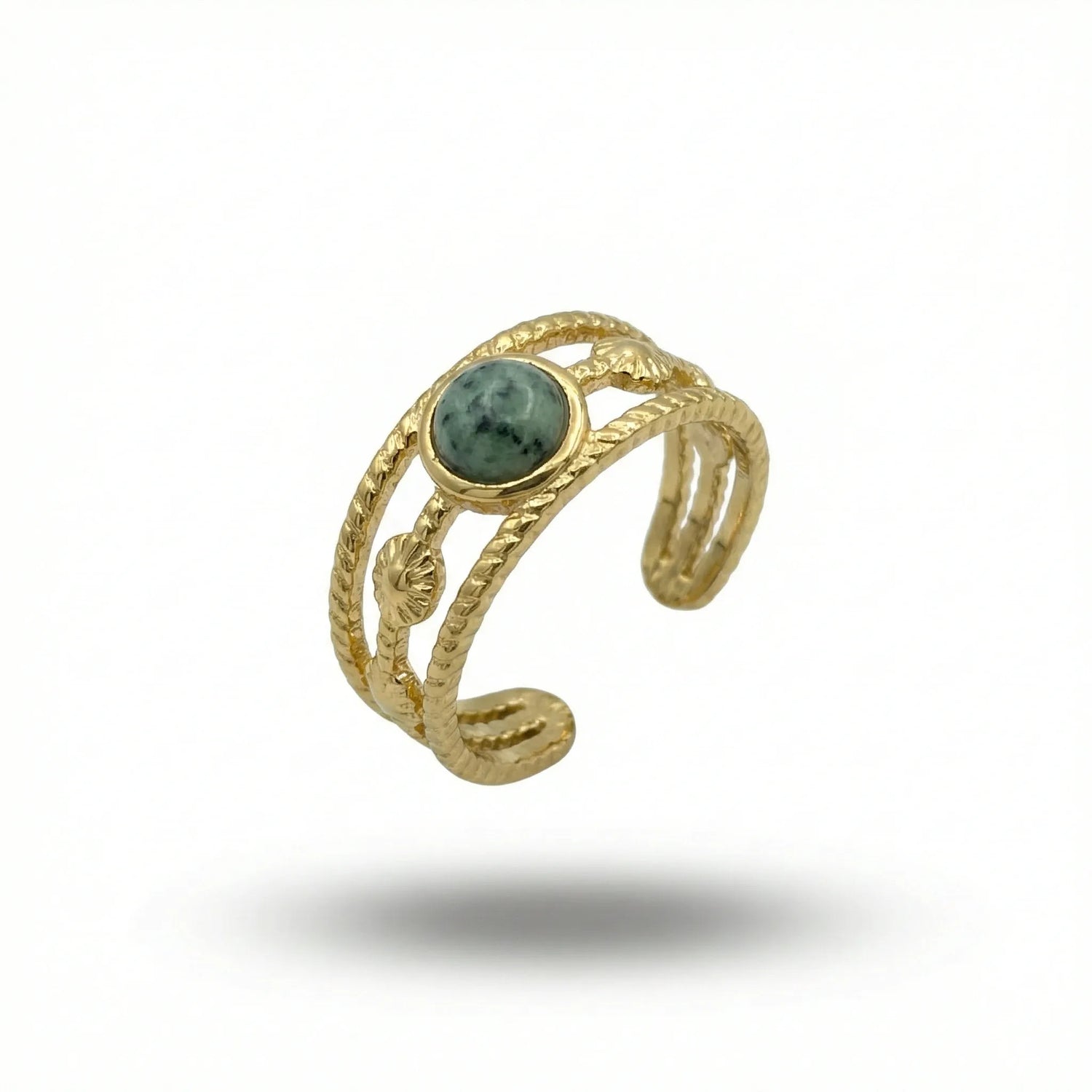 Vintage Green Stone Ring – 18K Gold Plated
