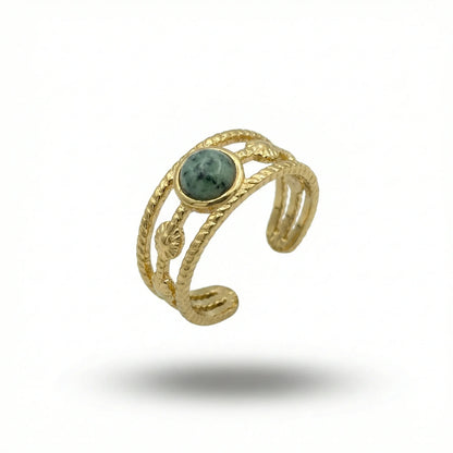 Vintage Green Stone Ring – 18K Gold Plated