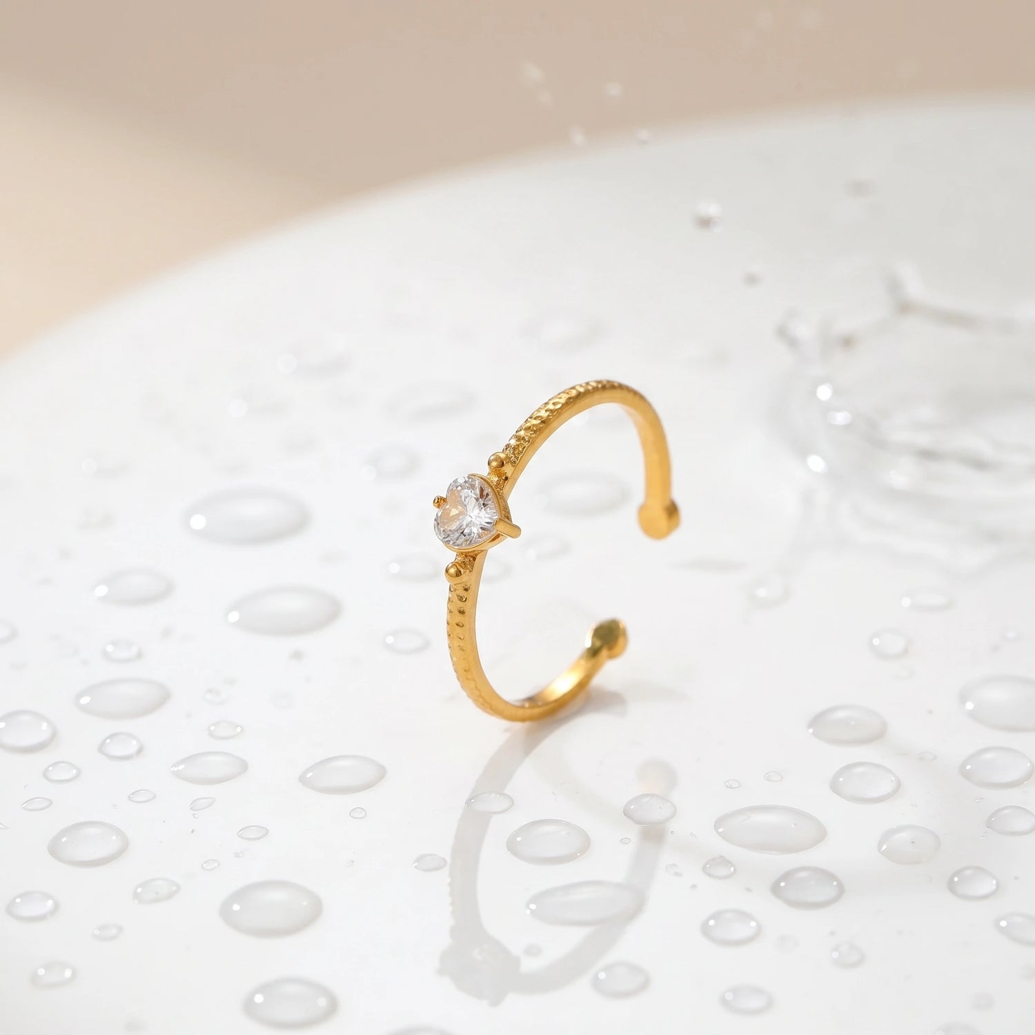 Amara Heart Beaded Adjustable Ring – 18K PVD Gold Plated