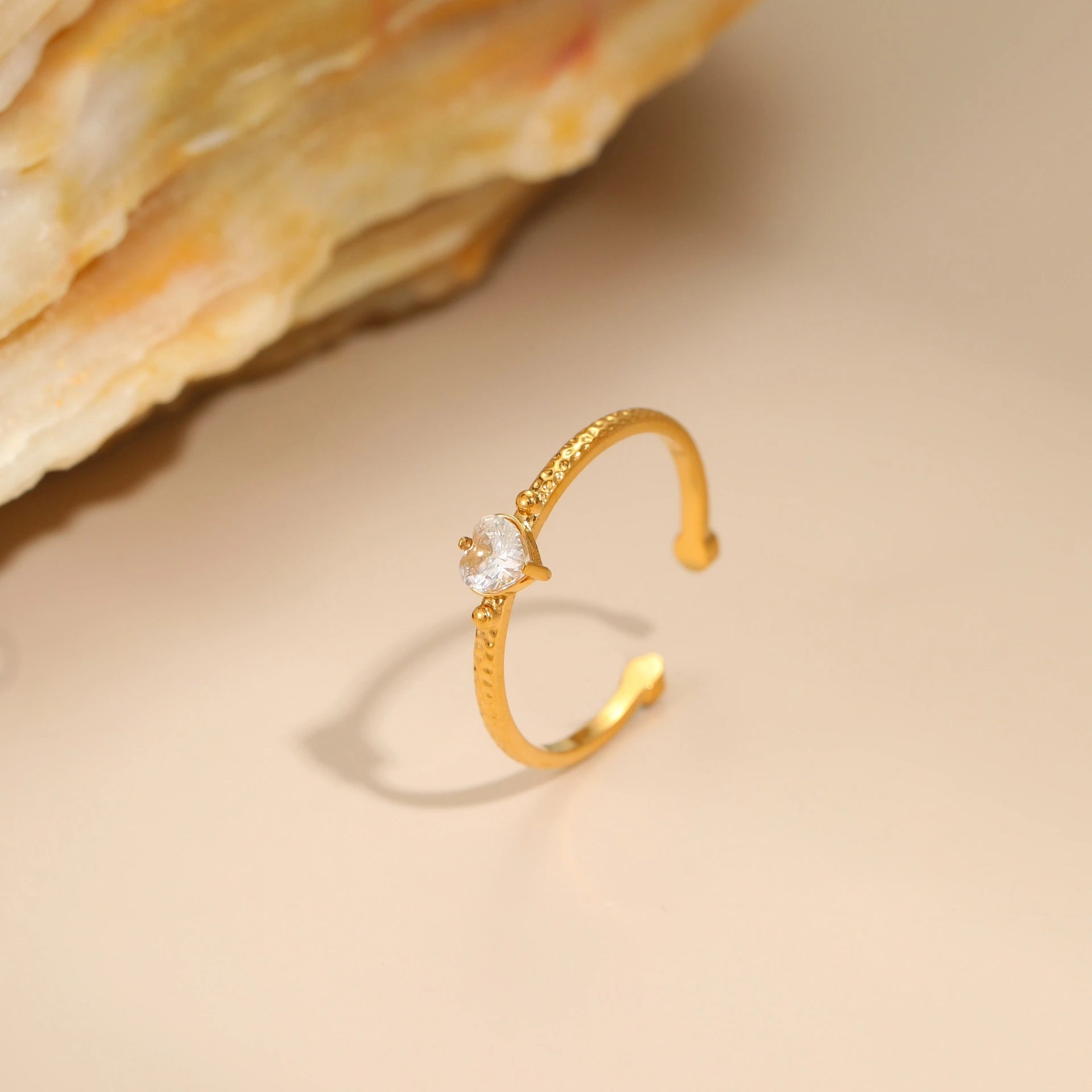 Amara Heart Beaded Adjustable Ring – 18K PVD Gold Plated