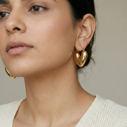 Amour Puffy Heart Hoops – 18K Gold Plated