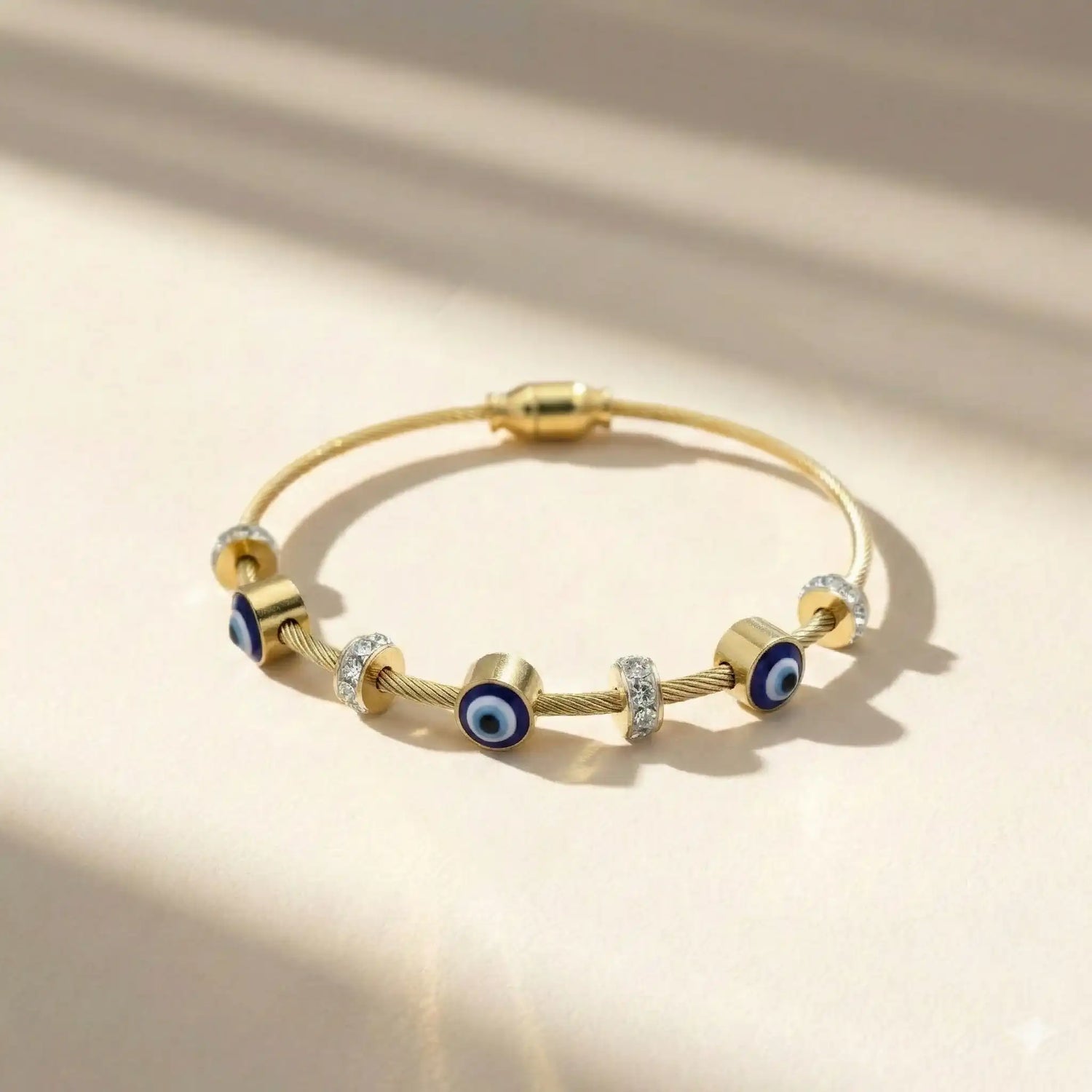 Evil Eye Cable Bangle – 18K Gold Plated