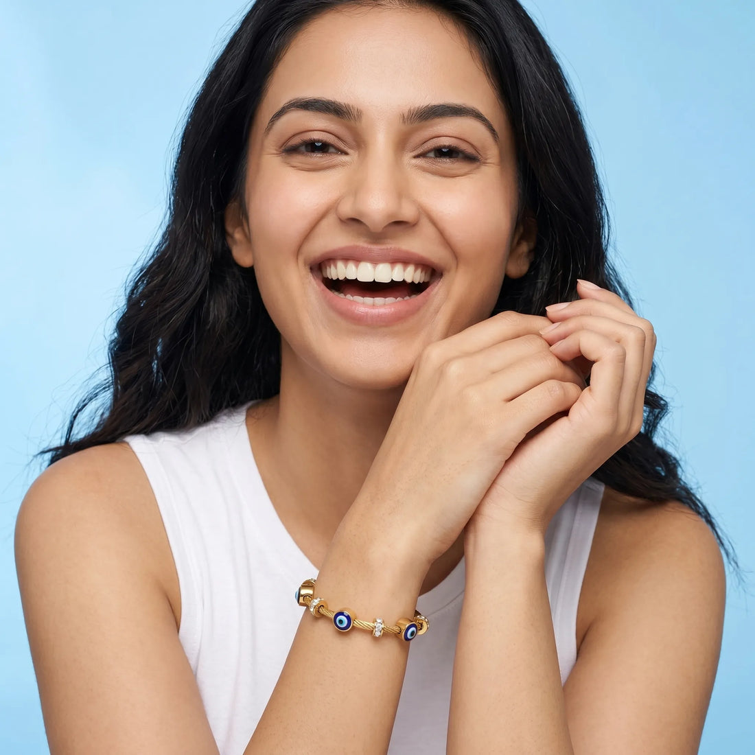 Evil Eye Cable Bangle – 18K Gold Plated