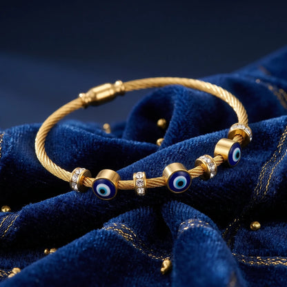 Evil Eye Cable Bangle – 18K Gold Plated