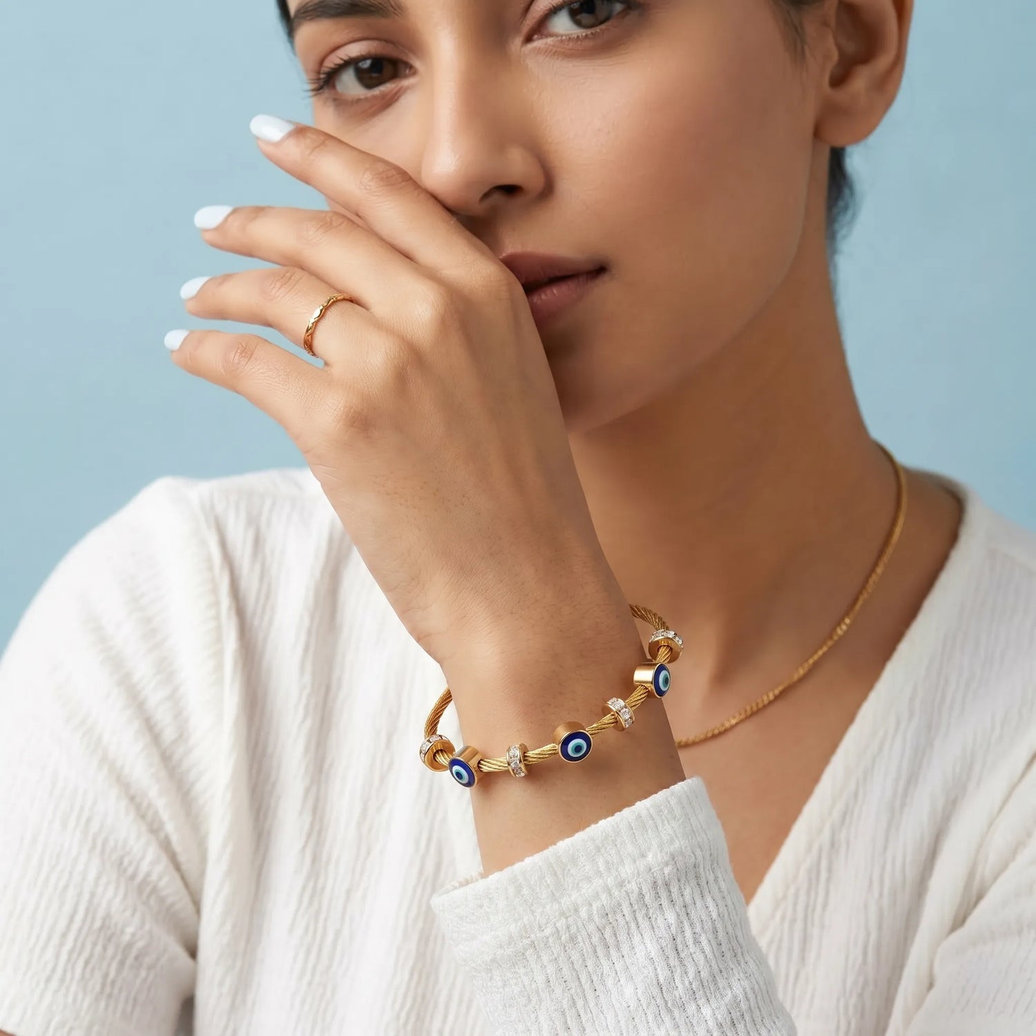 Evil Eye Cable Bangle – 18K Gold Plated