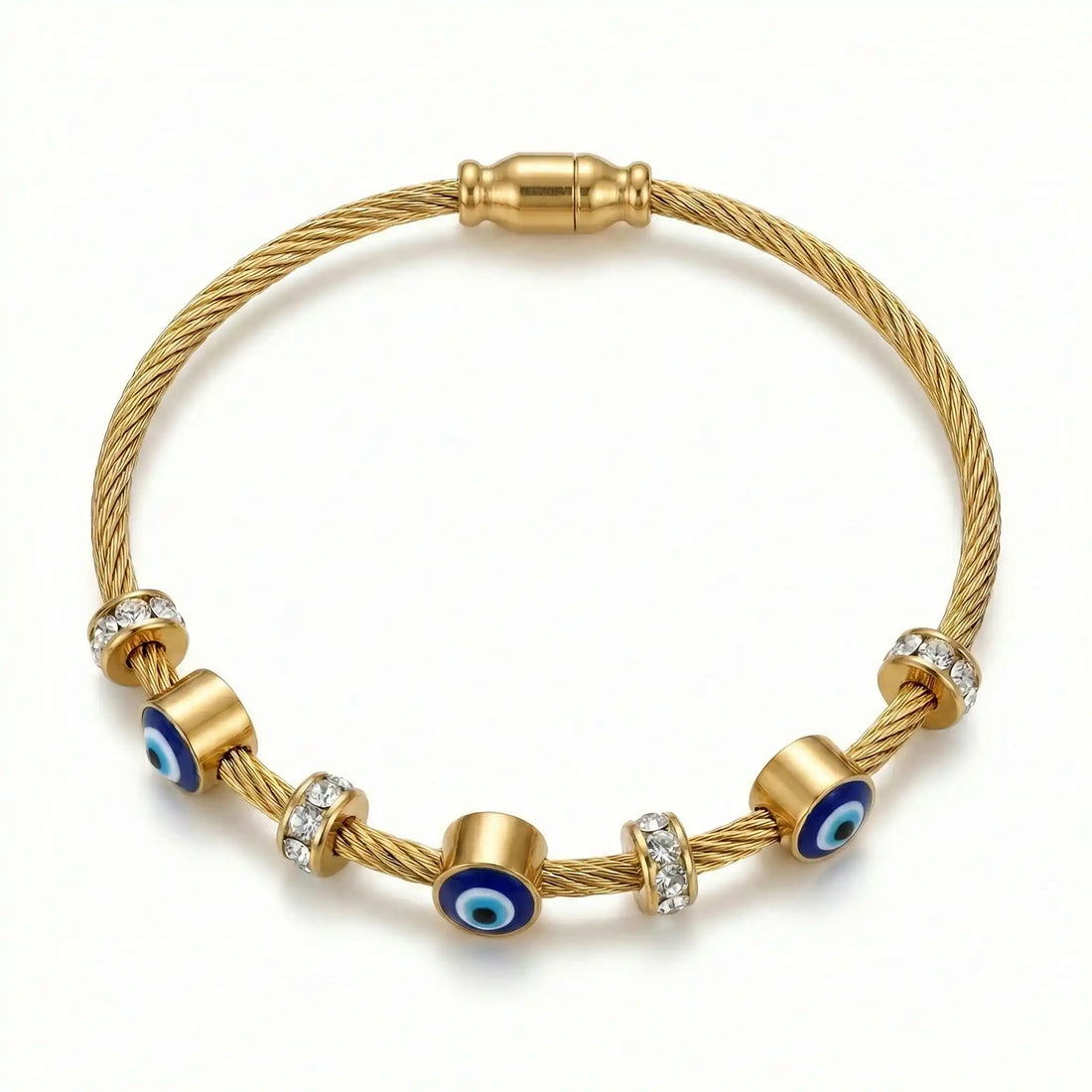Evil Eye Cable Bangle – 18K Gold Plated
