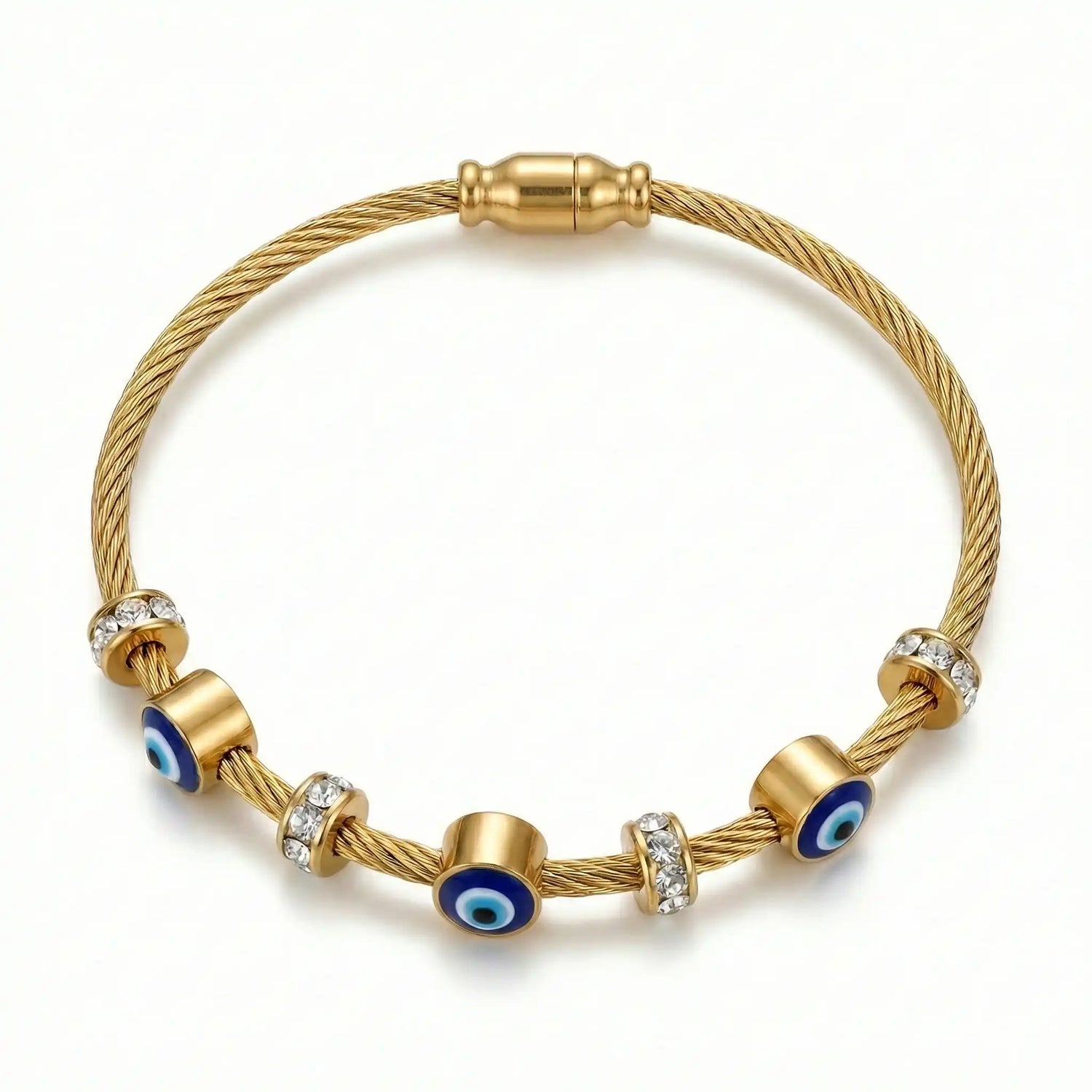 Evil Eye Cable Bangle – 18K Gold Plated