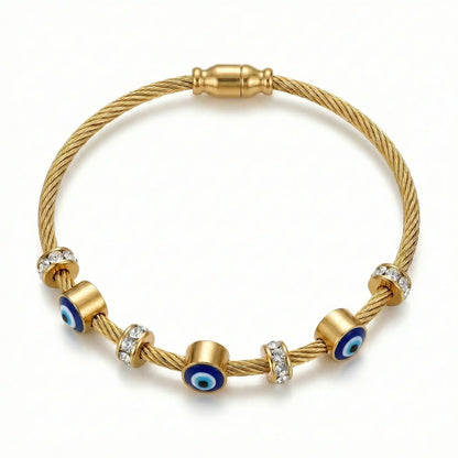Evil Eye Cable Bangle – 18K Gold Plated