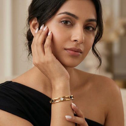 Monochrome Clover Cuff – 18K Gold Plated