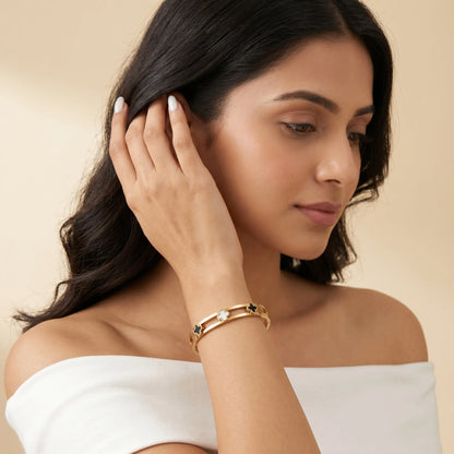Monochrome Clover Cuff – 18K Gold Plated