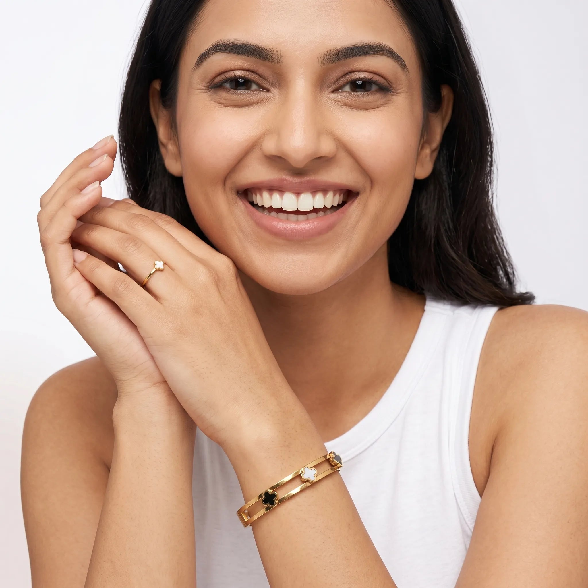 Monochrome Clover Cuff – 18K Gold Plated