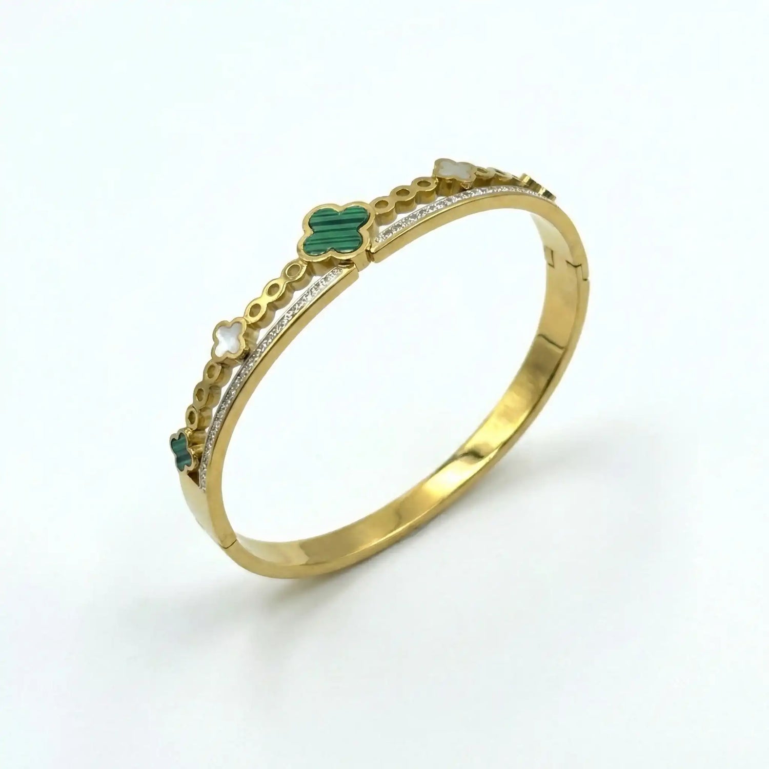 Malachite Clover Bangle – 18K Gold Plated