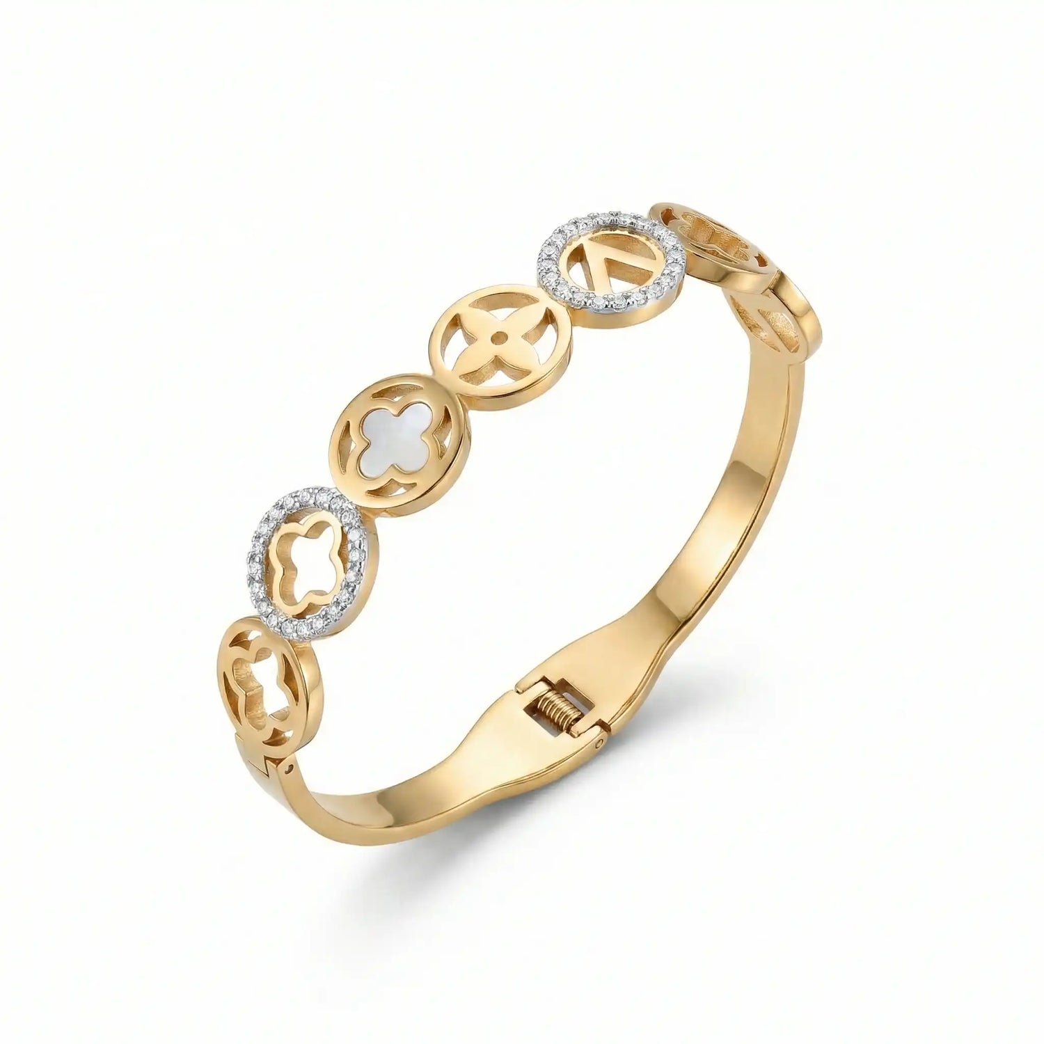 White Enamel Floral Bangle – 18K Gold Plated