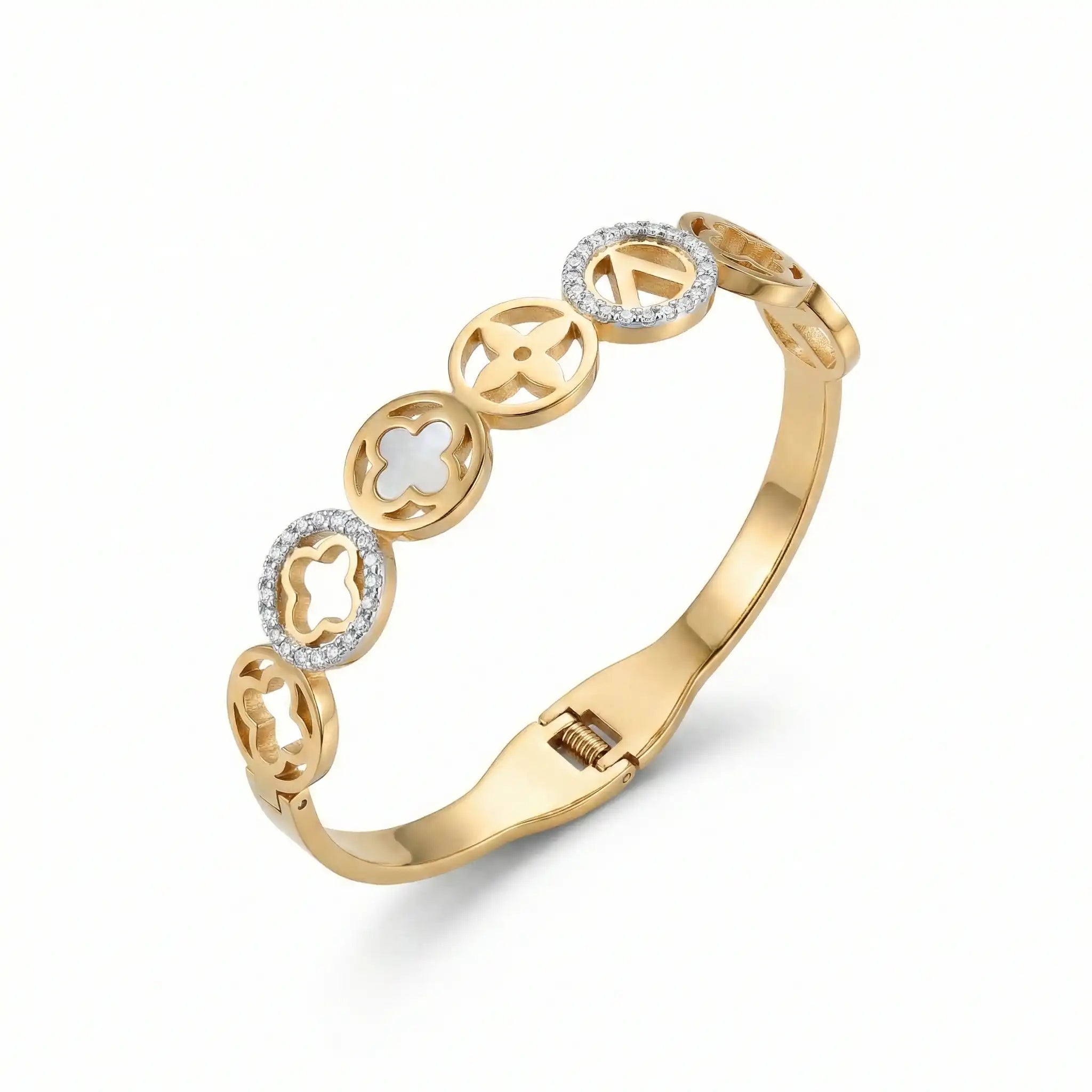 White Enamel Floral Bangle – 18K Gold Plated