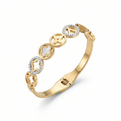 White Enamel Floral Bangle – 18K Gold Plated