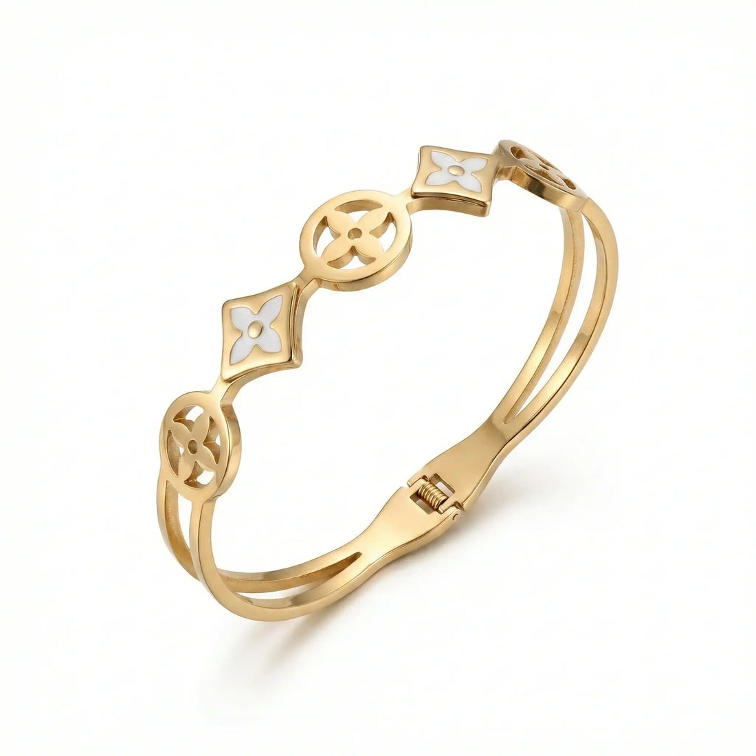 White Clover Enamel Bangle – 18K Gold Plated