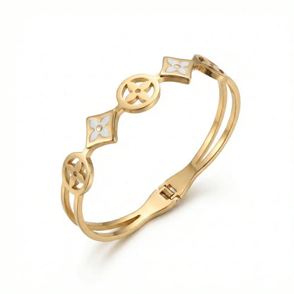 White Clover Enamel Bangle – 18K Gold Plated