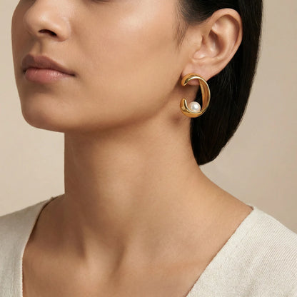 Aurelia Pearl Hoops – 18K Gold Plated