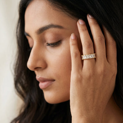 Baguette Crystal Full Eternity Ring – 18K PVD Gold Plated