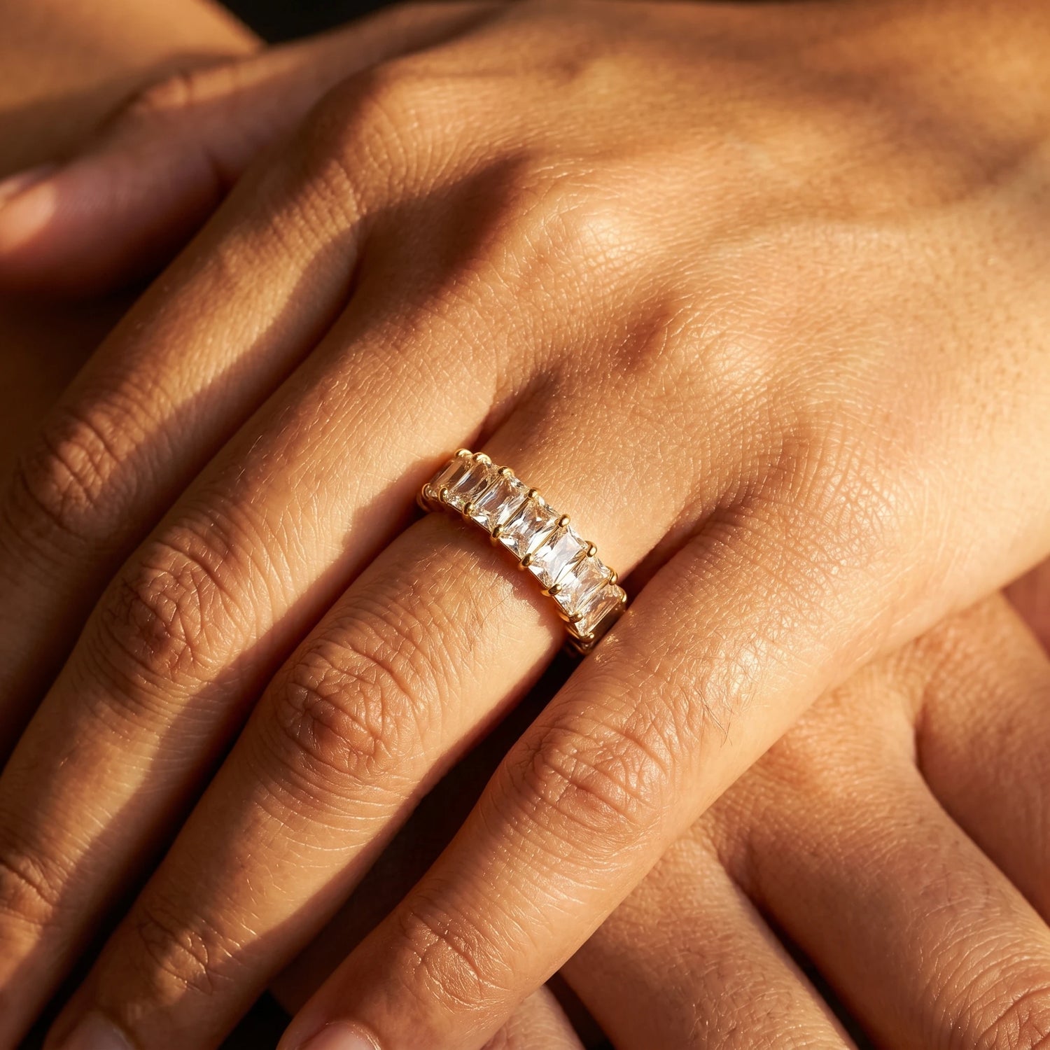 Baguette Crystal Full Eternity Ring – 18K PVD Gold Plated