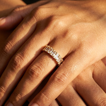 Baguette Crystal Full Eternity Ring – 18K PVD Gold Plated