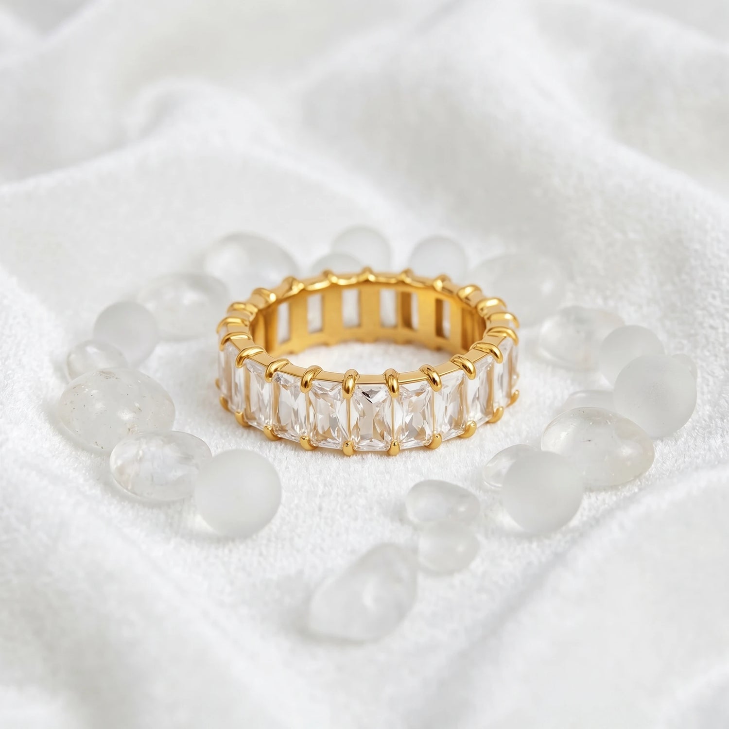 Baguette Crystal Full Eternity Ring – 18K PVD Gold Plated