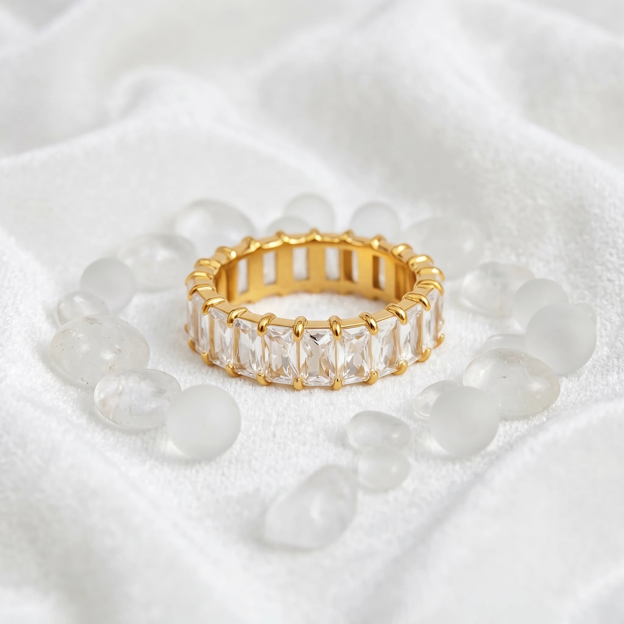 Baguette Crystal Full Eternity Ring – 18K PVD Gold Plated