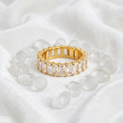 Baguette Crystal Full Eternity Ring – 18K PVD Gold Plated