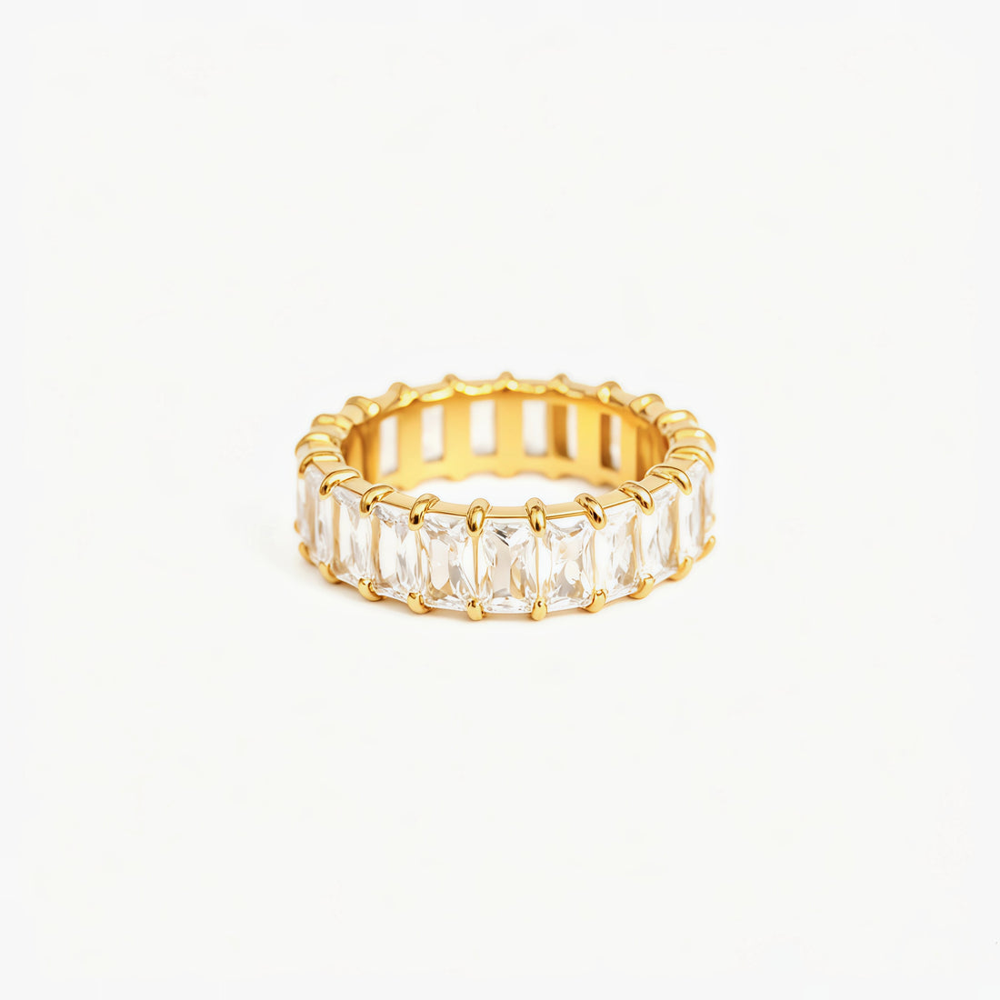 Baguette Crystal Full Eternity Ring – 18K PVD Gold Plated