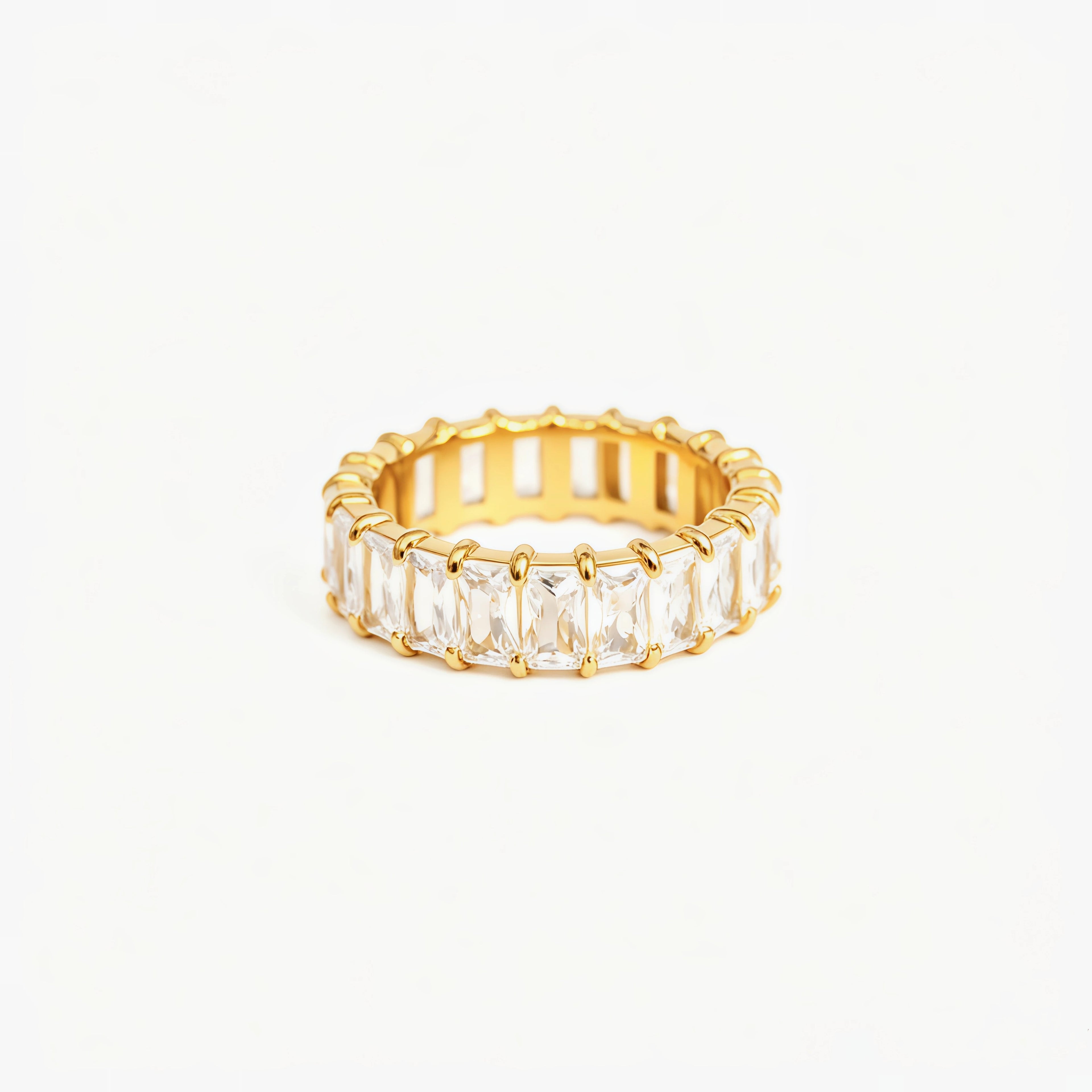 Baguette Crystal Full Eternity Ring – 18K PVD Gold Plated