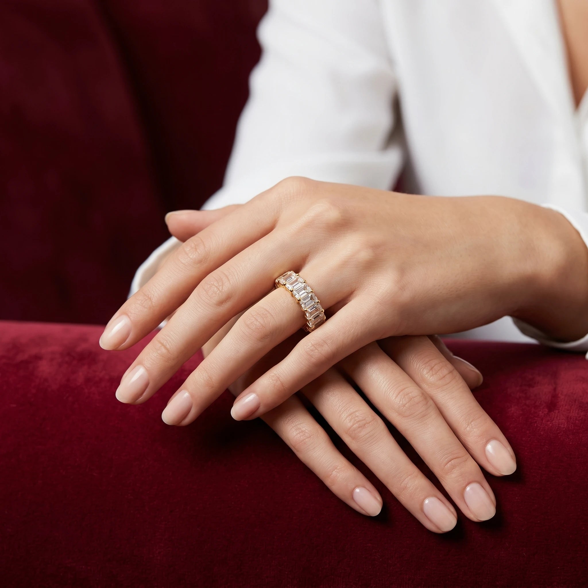 Baguette Crystal Full Eternity Ring – 18K PVD Gold Plated
