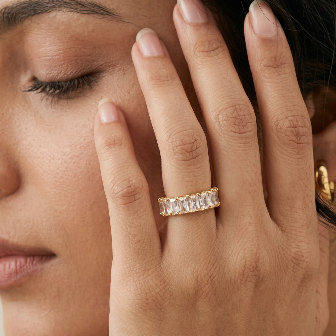 Baguette Crystal Full Eternity Ring – 18K PVD Gold Plated