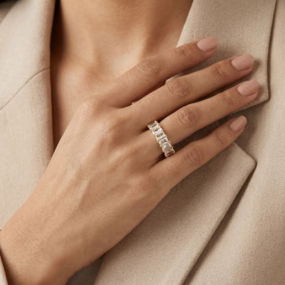 Baguette Crystal Full Eternity Ring – 18K PVD Gold Plated