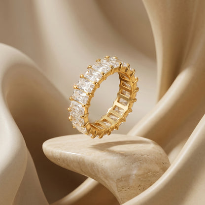 Baguette Crystal Full Eternity Ring – 18K PVD Gold Plated