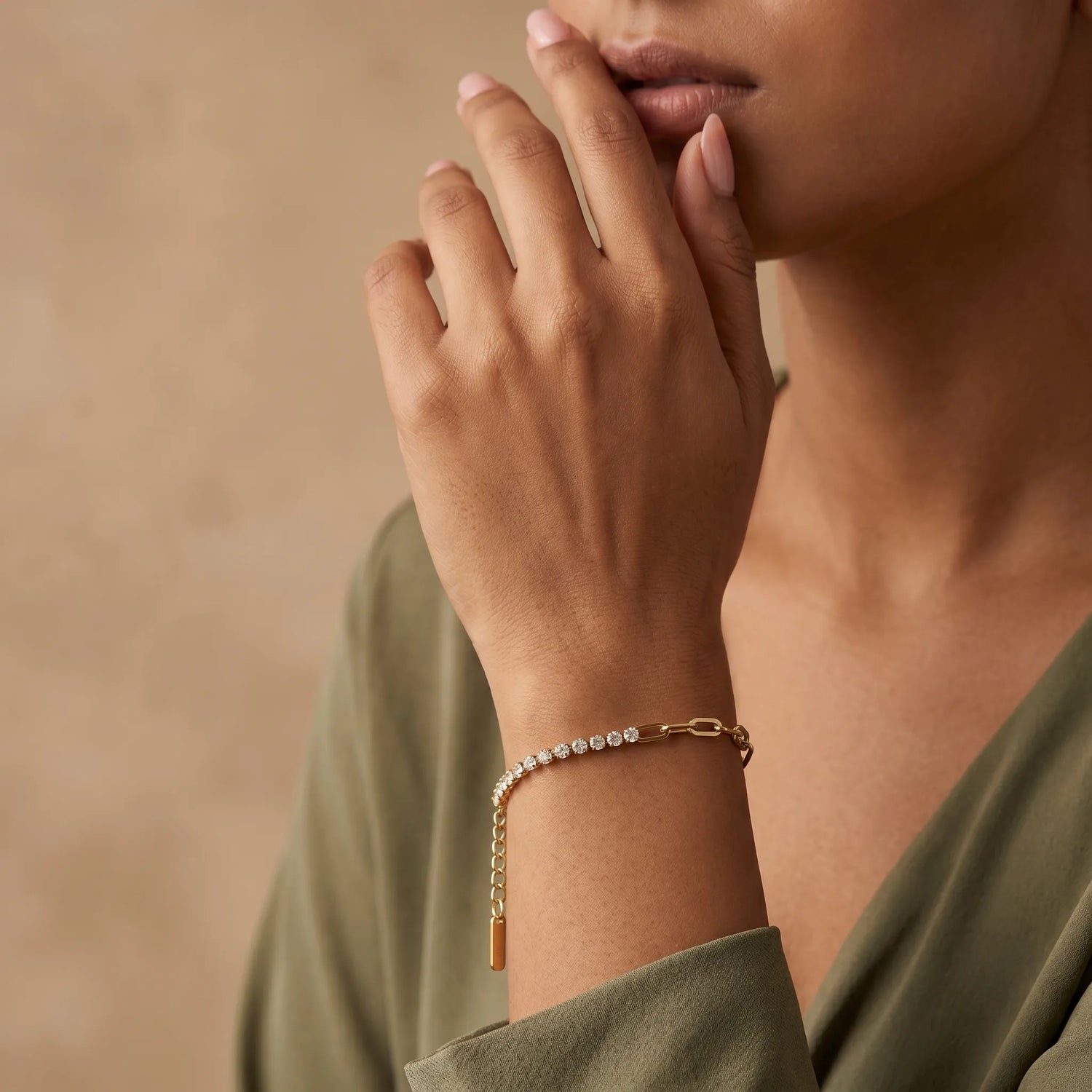 Crystal Link Hybrid Bracelet – 18K Gold Plated