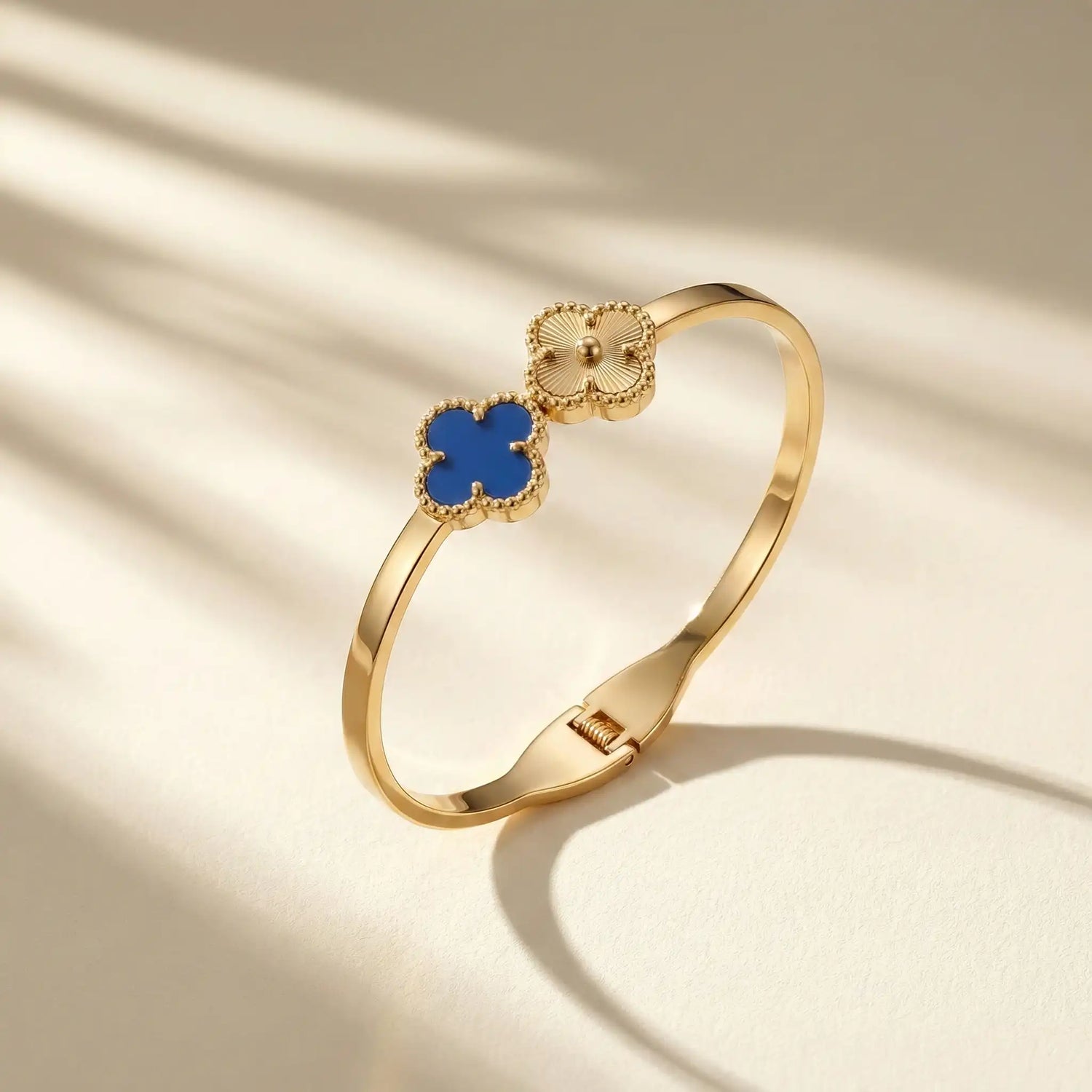 Blue &amp; Gold Clover Cuff – 18K Gold Plated