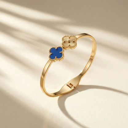 Blue &amp; Gold Clover Cuff – 18K Gold Plated