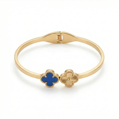 Blue &amp; Gold Clover Cuff – 18K Gold Plated