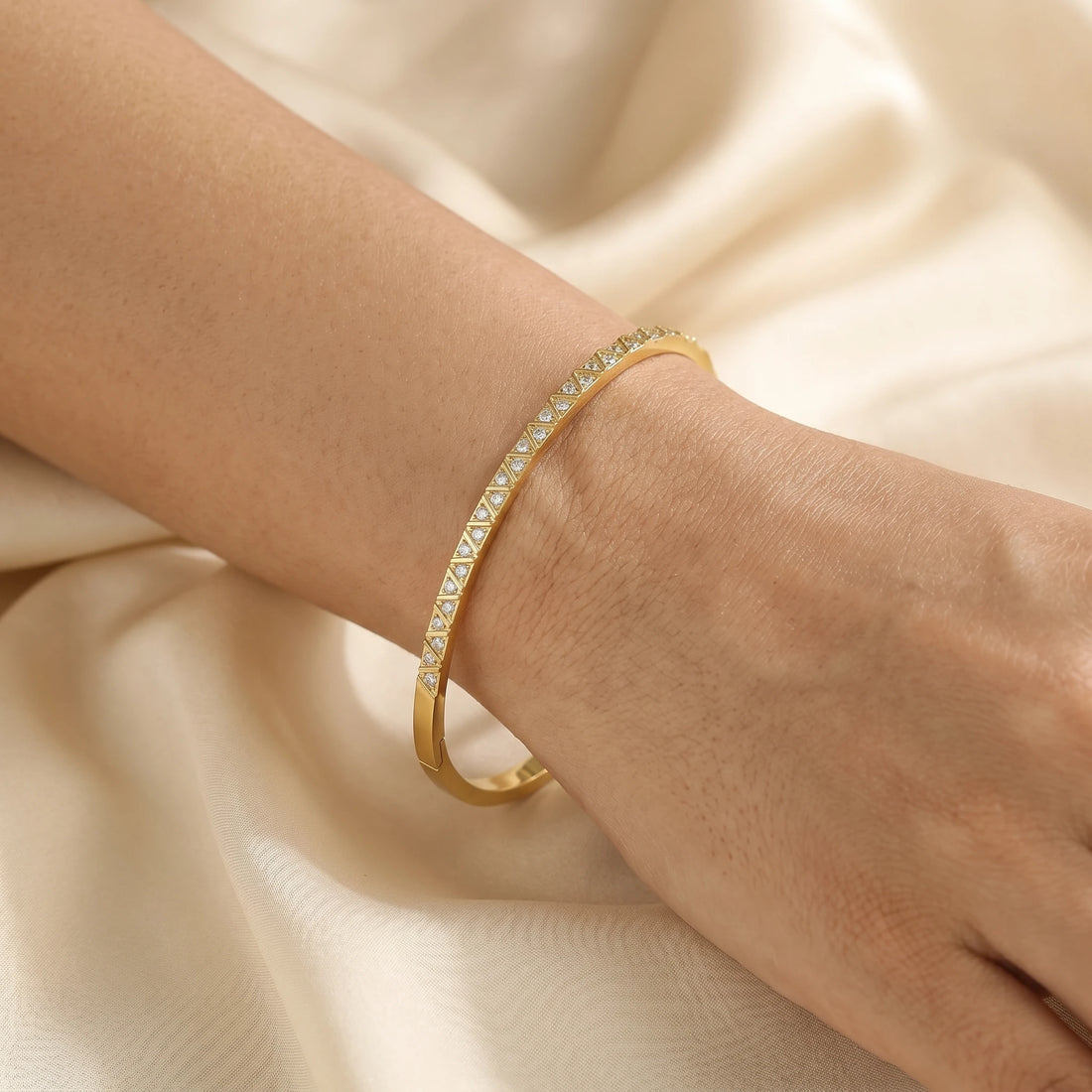 Chevron Crystal Pave Bangle Bracelet – 18K PVD Gold Plated