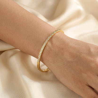 Chevron Crystal Pave Bangle Bracelet – 18K PVD Gold Plated