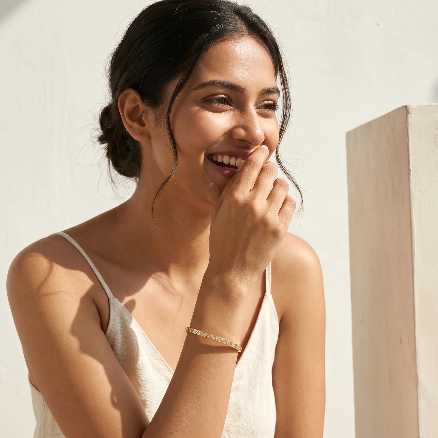 Chevron Crystal Pave Bangle Bracelet – 18K PVD Gold Plated