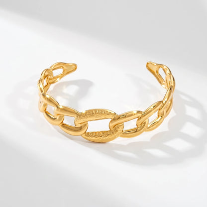Chunky Curb Chain Cuff Bracelet – 18K PVD Gold Plated