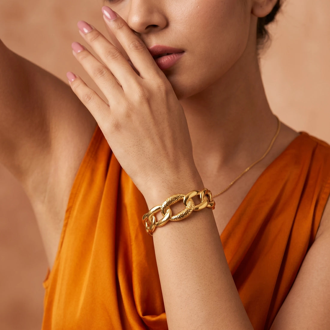 Chunky Curb Chain Cuff Bracelet – 18K PVD Gold Plated