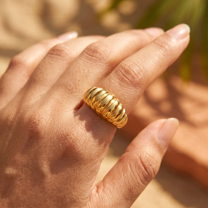 Chunky Ribbed Croissant Dome Gold Ring – 18K PVD Gold Plated