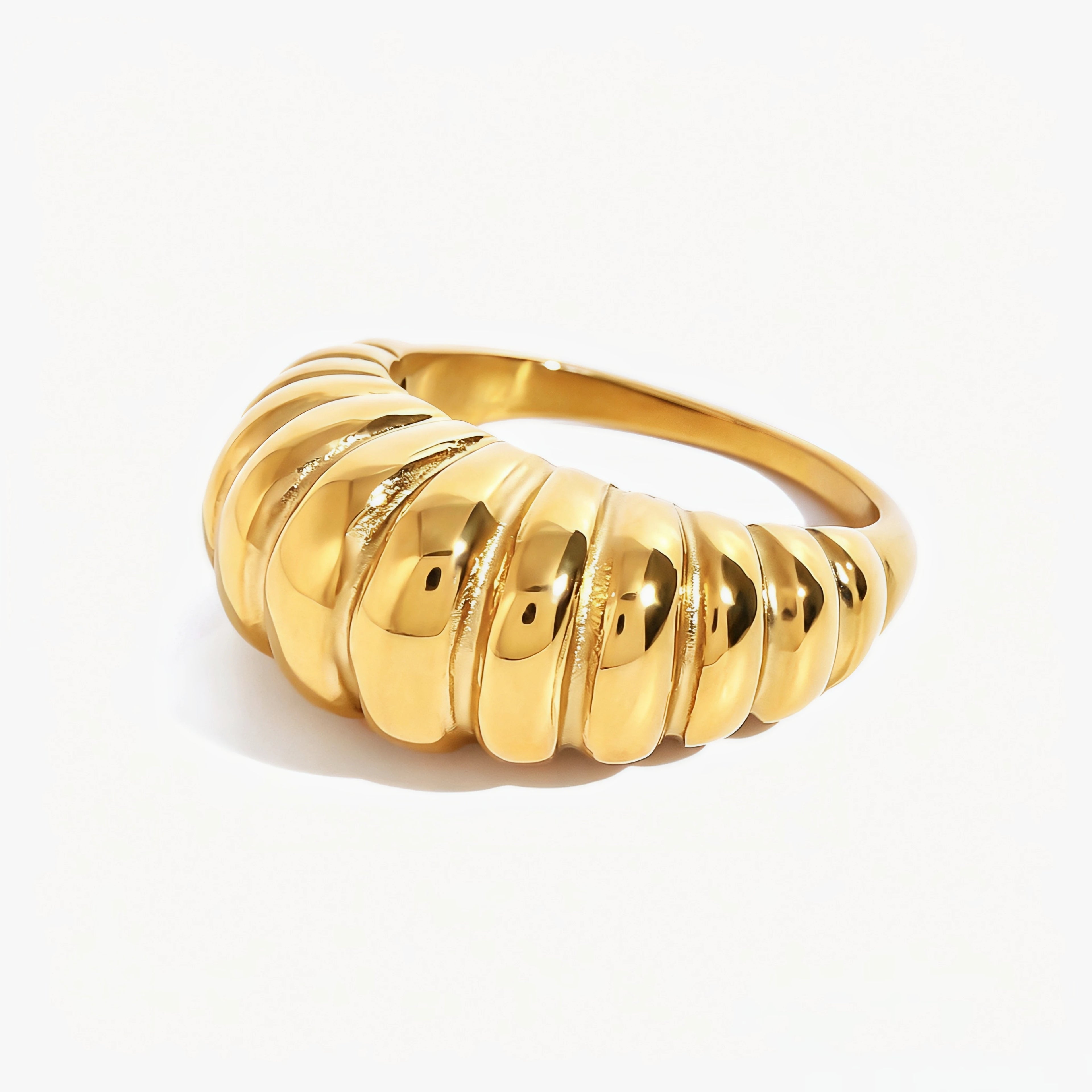 Chunky Ribbed Croissant Dome Gold Ring – 18K PVD Gold Plated